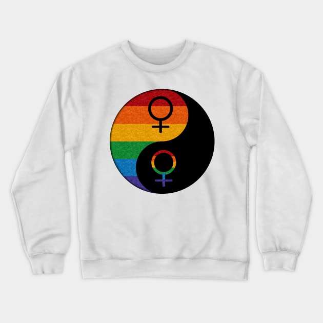 Rainbow Colored Lesbian Pride Yin and Yang with Female Gender Symbols Crewneck Sweatshirt by LiveLoudGraphics